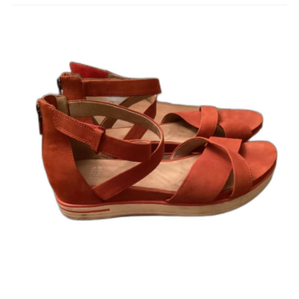 Eileen Fisher Viv Wedge Sandals size 9.5 burnt orange